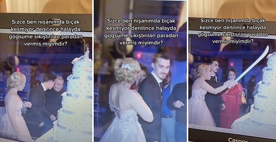 'Bıçak Kesmiyor' Numarası Yapan Çalışana Halayda Göğsüne Sıkıştırılan Paralardan Veren Gelin