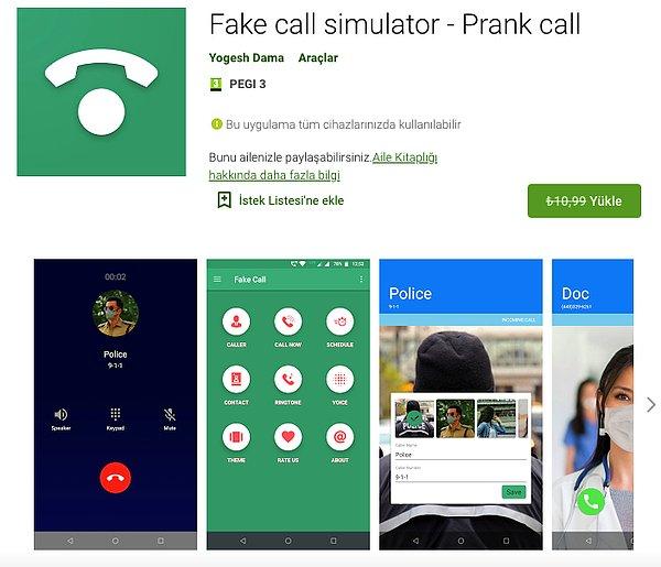 Fake call simulator – Prank call (Ücretsiz – 10.99 TL)