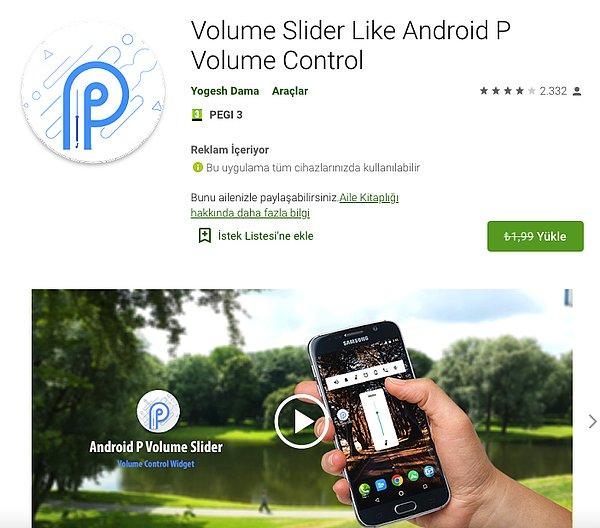 Volume Slider Like Android P Volume Control (Ücretsiz – 1.99 TL)
