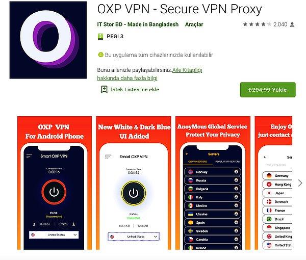 OXP VPN – Secure VPN Proxy (Ücretsiz – 204.99 TL)