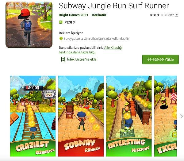 Subway Jungle Run Surf Runner (Ücretsiz – 1.329,99 TL)
