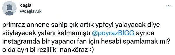 Fakat hala bu konu bazıları için kapanmadı. @caglayuk isimli yeni açılan bir hesap Ayşe ve Poyraz'ın ilişki yaşadığına dair Yiğit Poyraz'ın annesini rahatsız ettiği mesajları yayınladı.