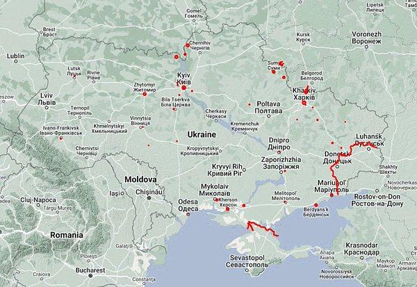 Son iki saat içinde rapor edilen Rus saldırıları alanlarının haritası