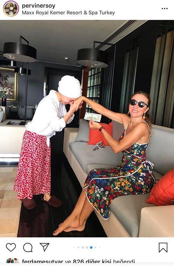 Hatırlarsınız Turizm Bakanı Mehmet Nuri Ersoy'un eşi Pervin Ersoy,  2019 yılında hizmetçisine elini öptürüp 100 dolar verdiği fotoğrafı Instagram hesabında paylaşmıştı ve ardından da büyük tepki çekmişti.