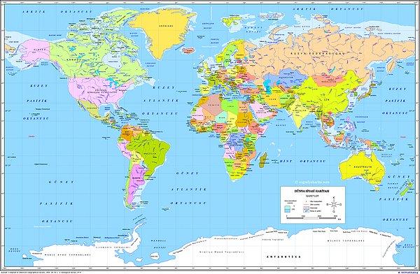 2. Silindirik projeksiyon yöntemi ile çizilen bir Dünya haritasında verilen ülkelerden hangisinde bozulma daha az olur?