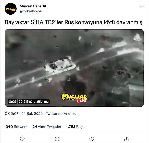 Ukrayna'da Bayraktar insansız hava aracı ile Rus konvoyuna saldırı düzenlendiği söylenen video;