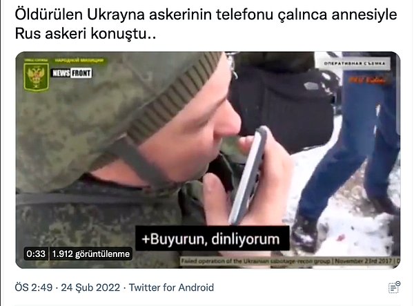 Bu videoyu tüm sosyal medya hesapları ve haber siteleri paylaştı. Herkes savaşın acı yüzüyle karşılaştı. Bu video bir çatışma anına ait fakat bu çatışma dün sabah saatlerinde başlayan Ukrayna ve Rusya arasındaki çatışma sırasında ortaya çıkan bir görüntü değil.