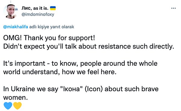 "Aman tanrım! Desteğin için teşekkürler!  Direnişe böyle açıkça destek vereceğini beklemiyordum."