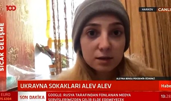 Kharkov'da yaşayan Aleyna Bensu Pekdemir, Tv100 yayınında şunları söyledi: 👇