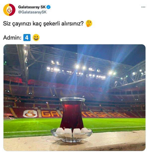 Galatasaray Twitter hesabı 4 şekerli çay paylaşarak Rizespor galibiyetini kutladı.