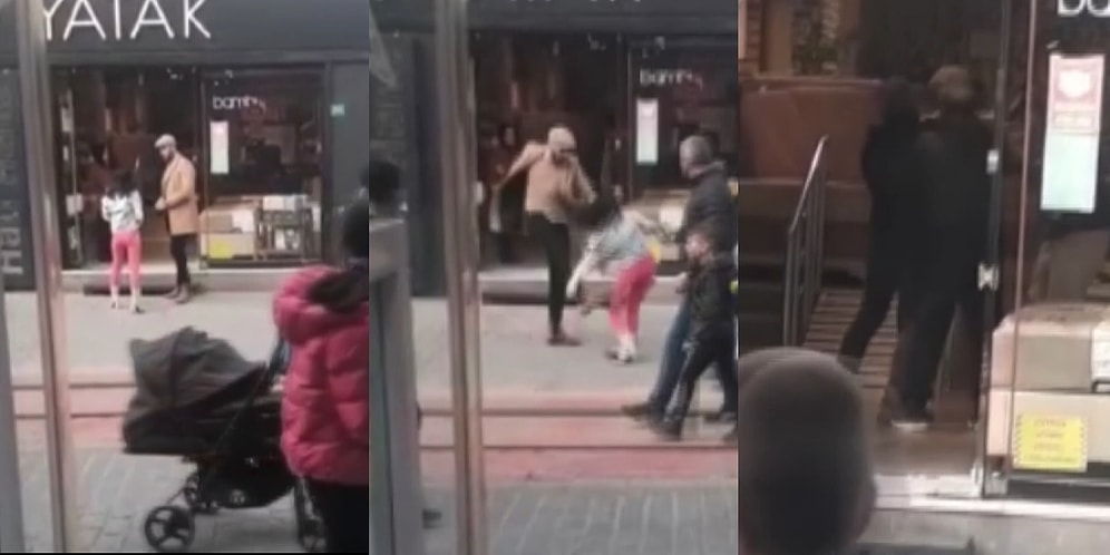 Bursa Cumhuriyet Caddesi'nde Tartıştığı Kadına Tekme Atan Adam Tepkilerle Karşılaşınca Mağazaya Sığındı