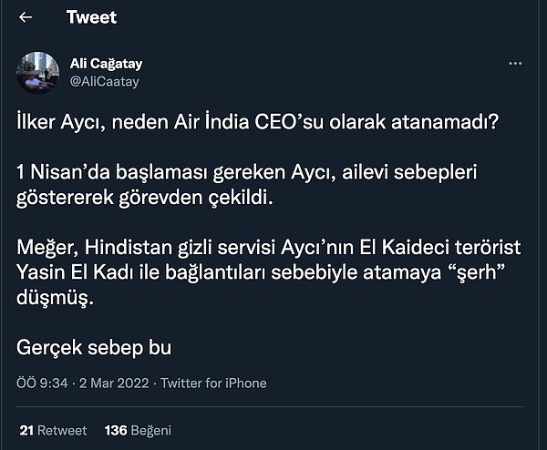 Gazeteci Ali Çağatay ise İlker Aycı ile ilgili bir iddia ortaya attı