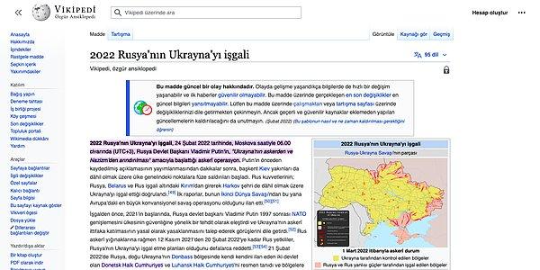 Vikipedi'nin "Rusya'nın Ukrayna'yı işgali" başlıklı bir sayfası bulunuyor ve burada yaşanan tüm gelişmeler aktarılıyor.