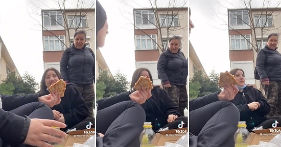 Sokakta Yerde Yemek Yiyen Gençlerin Yoldan Geçen Teyzenin Aşırı Pozitifliğiyle Karşılaştıkları Muhteşem Anlar