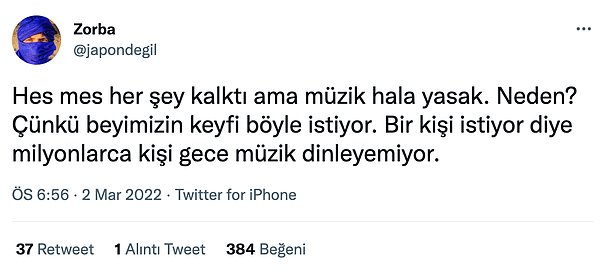 Tedbirler kalktı, anncak müzik yasağı baki kaldı.