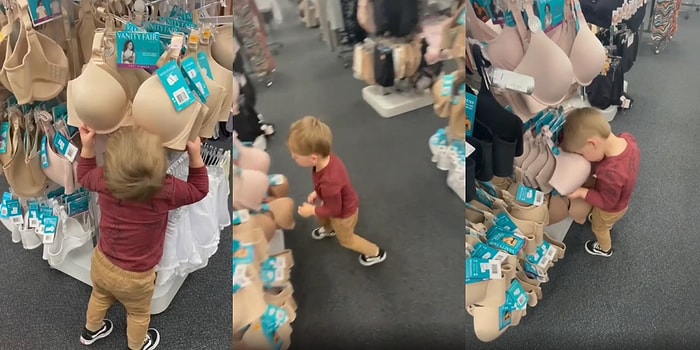 Erkekler Her Yaşta Aynı: İç Çamaşırı Mağazasında Sütyenleri Görüp Kendinden Geçen Küçük Çocuk