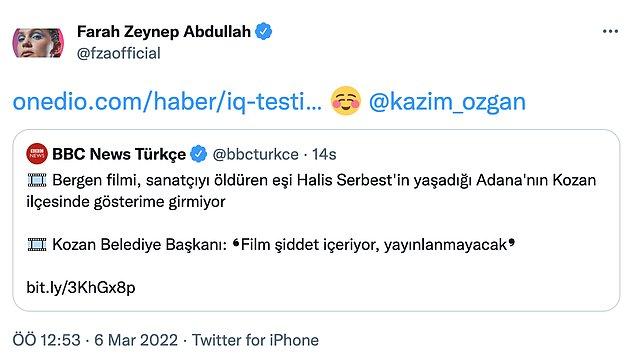 'Bergen Filmi Şiddet İçeriyor' Diyen Kozan Belediye Başkanına Farah Zeynep'ten Kapak Gibi Bir Yanıt Geldi