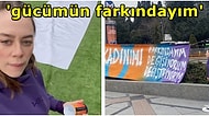 Demet Evgar'dan Tek Kişilik Protesto! Metro Girişine Pankart Açıp 'Ben Kadınım, Öldürülmek İstemiyorum' Dedi