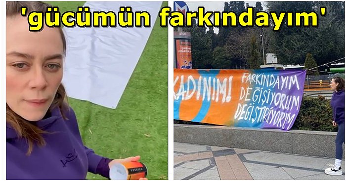 Demet Evgar'dan Tek Kişilik Protesto! Metro Girişine Pankart Açıp 'Ben Kadınım, Öldürülmek İstemiyorum' Dedi