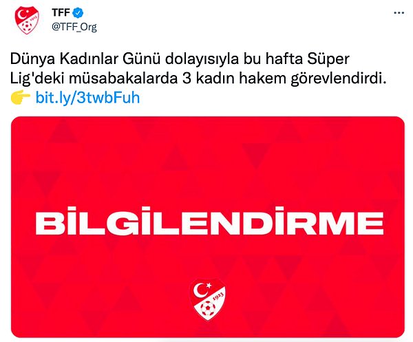 Türkiye Futbol Federasyonu 'kendilerince' harika bir işe imza atarak 8 Mart Dünya Kadınlar Günü'nde 'lütfederek' 3 kadın hakeme 4. hakemlik görevini verdiğini açıkladı.