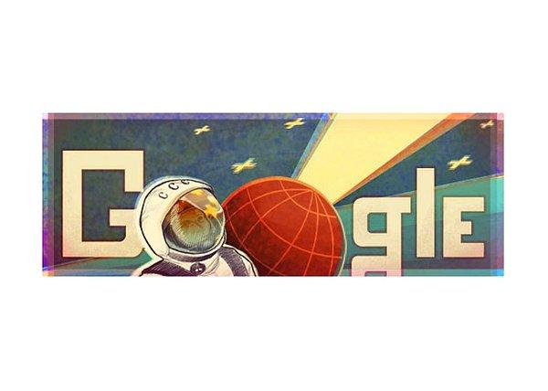 Uzay'a çıkan ilk insan Rus Kozmonot Yuri Gagarin'in seyahatinin 50. yılı anısına 12 Nisan 2011 yılında paylaşılan Doodle.