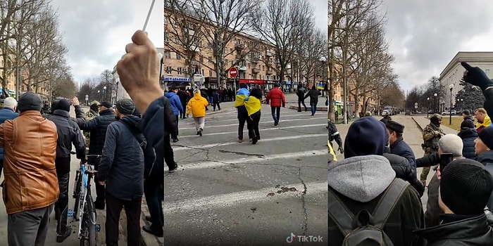 Sivillere Ateş Açan Rus Askerlerinin Üzerine Korkusuzca Yürüyen Ukraynalı Vatandaşlar Viral Oldu