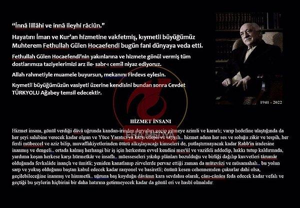 6. Fethullah Gülen'in öldüğü yönündeki haberlerle ilgili açıklama yapan firari Ekrem Dumanlı, Gülen'i ziyaret ettiğini söyleyerek haberleri yalanladı.