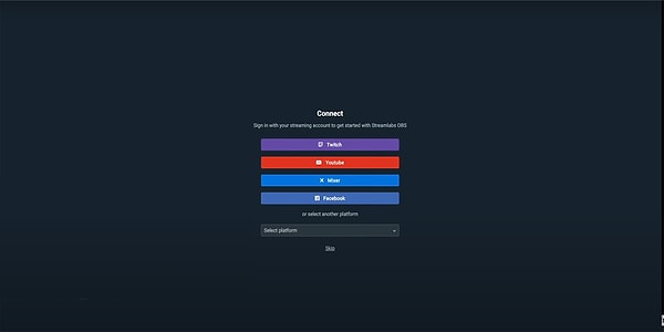 Başlangıç olarak yayın yapacağınız platformdaki hesabı Streamlabs arayüzüne bağlayın.