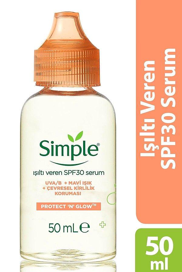 18. Simple Protect & Glow Işıltı Veren SPF30 & Vitamin E içeren Cilt Bakım Serumu