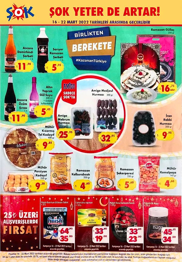 25 TL ve üzeri alışverişlerinizde geçerli olacak indirimler;