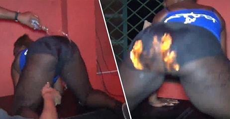 Gece Kulübünde Twerk Yapan Kadının Poposuna Alkol Döküp Ateşe Verdiler: Alevler Sönmeyince Şortunu Çıkarttı