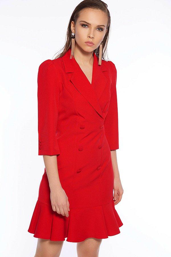 7. İroni Kadın Kırmızı Volanlı Blazer Elbise