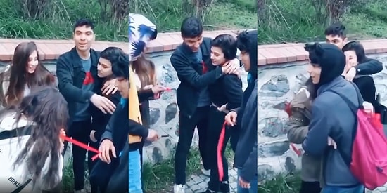 Yaşlarının 18'den Küçük Olduğu Her Hallerinden Belli Olan Gençlerin Bıçakla Nişan Kurdelesi Kestikleri Anlar