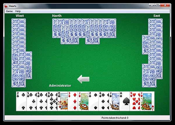 Diğer oyunlardan Hearts, Windows'un ağda nasıl çalıştığını gözler önüne seriyordu.