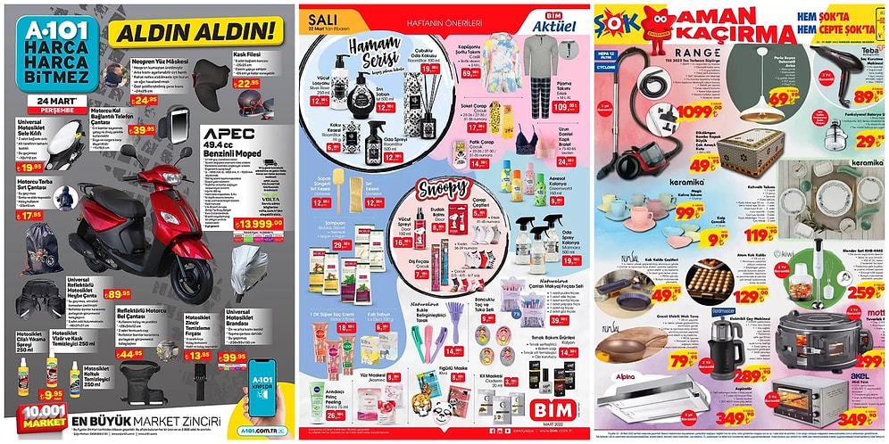 İndirim Günleri Başlıyor: 21 - 27 Mart Haftasında A101, BİM ve ŞOK Aktüel Ürünler Listesinde Neler Var?