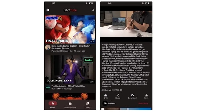 LibreTube ise tamamen YouTube arayüzü gibi çalışıyor bu sayede reklamsız deneyiminize kaldığınız yerden devam edebilirsiniz.