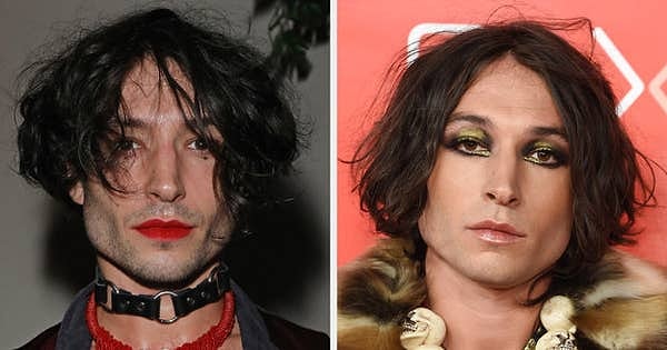 Эзра Миллер выглядит лучше с красной помадой или без?