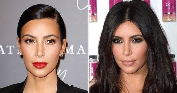Ким Кардашьян выглядит лучше с красной помадой или без?