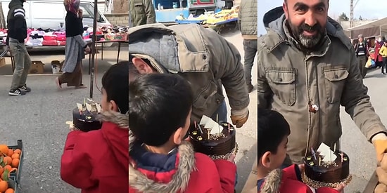 Pazarda Çalışırken Çocuklarının Doğum Gününü Kutlamasıyla Gözlerinin İçi Parlayan Babanın Mutluluk Dolu Anları