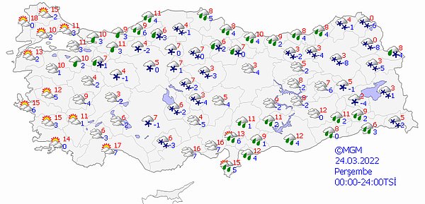 Bugün yurt genelinde hava şöyle: