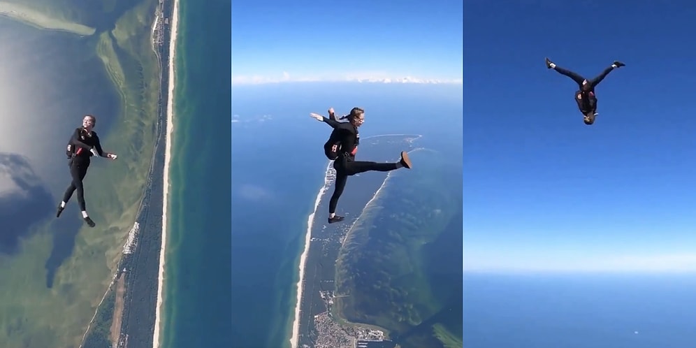 Skydiving Yapan Kadının Havada Dans Gösterisi Yaptığı Müthiş Anları İzleyince Hayran Kalacaksınız