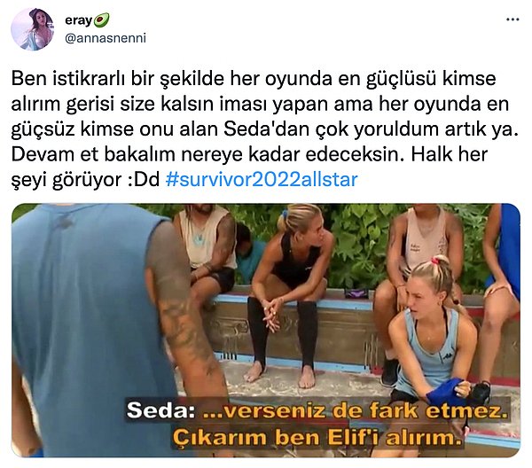 İnsanlar güçlü rakiplerle yarışmanı istiyor Seda. :)