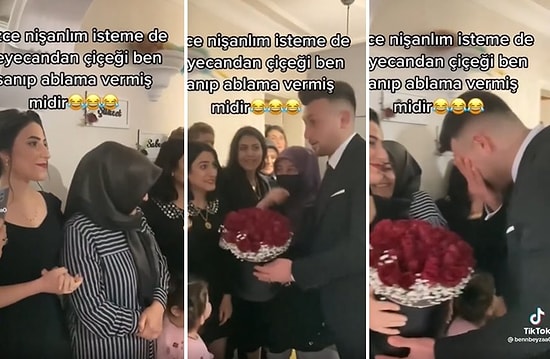 Kız İstemeye Gittiği Eve Girerken Çiçeği, Müstakbel Eşi Zannettiği Ablasına Veren Şaşkın Damat