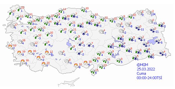 Bugün yurt genelinde hava şöyle: