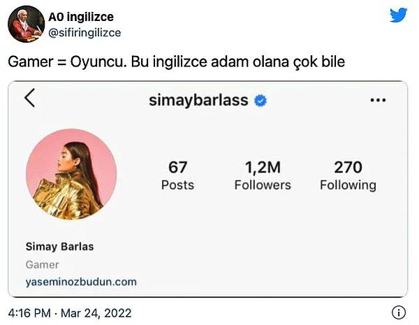 12. Simay Barlas'ın Instagram biyografisinde gamer yazması çok konuşuldu!
