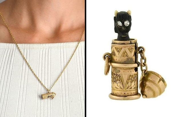 7. Когда на этом викторианском золотом шарме открывается крышка, из него выскакивает маленький демон со сверкающими стразами глазами.