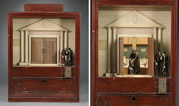 12. Морг Святого Деннистона, жуткий автомат с монетоприемником, изготовленный около 1900 года.