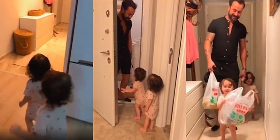 Kapı Sesinden Babalarının Geldiği Anlayan İkizlerin, Heyecanla Babalarını Karşıladıkları Aşırı Tatlı Anlar