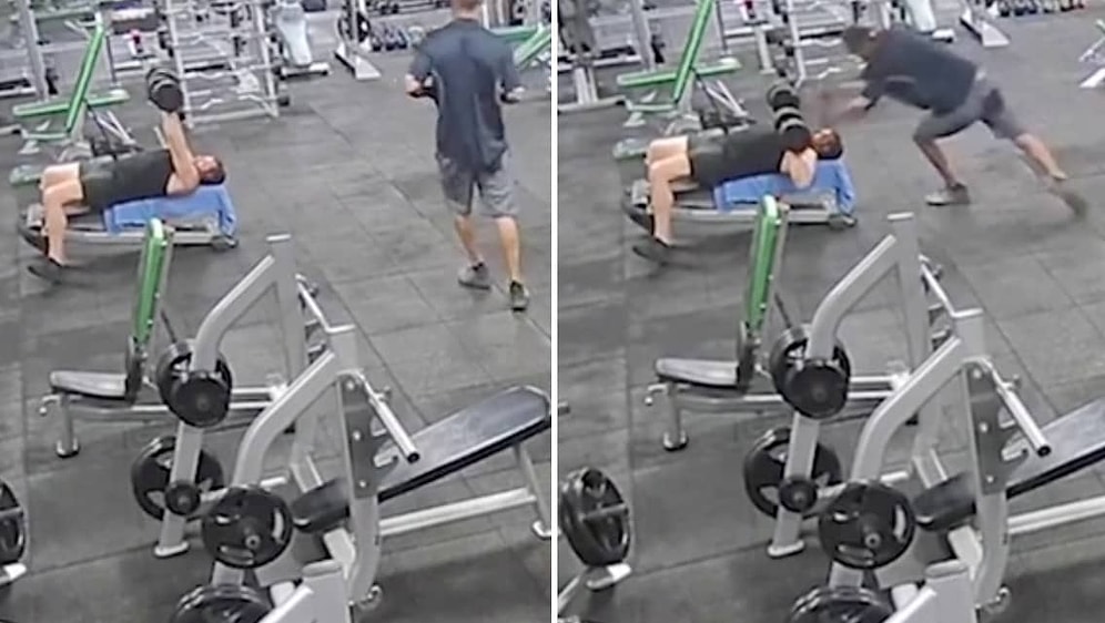 Nedeni Bilinmiyor: Dambıl Kaldıran Arkadaşının Kafasına 20 Kiloluk Plaka Attı!