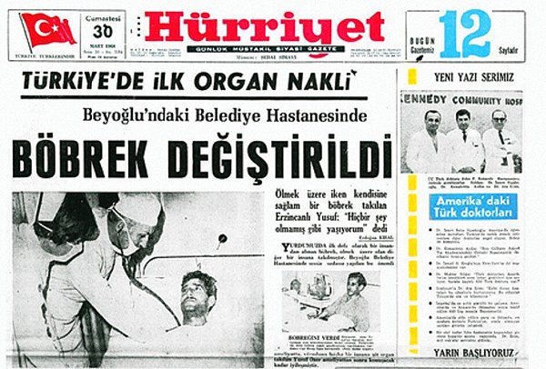 Bugün Türkiye'de neler oldu? 54 yıl önce yapılan bu ameliyat Türk tıp tarihi açısından oldukça önemli olsa da sonrası oldukça enteresandır: nakil yapılan hastanın vücudu böbreği kabul etmez ve yapılan ankiş 20 gün sonra geri alınır ve dahası hasta böbreğin bir akıl hastasından alındığını ileri sürüp dava açar.